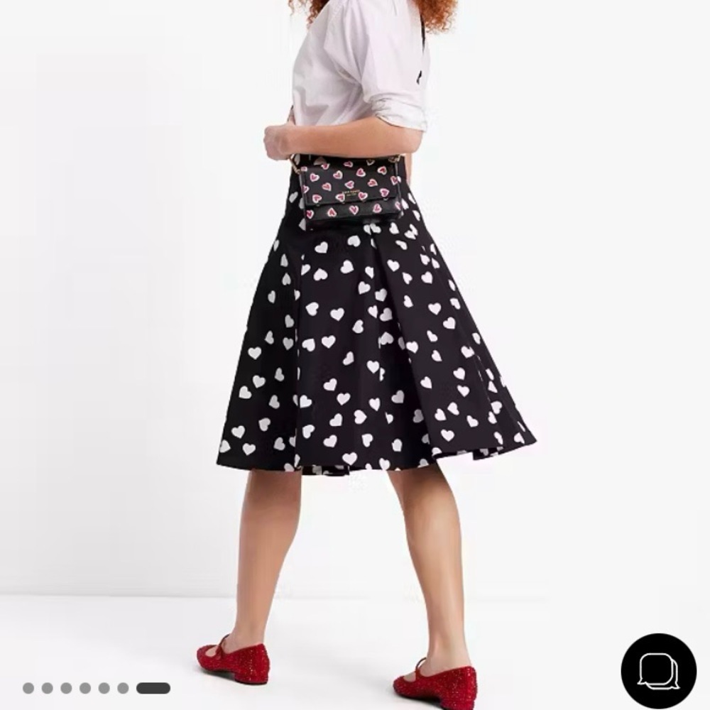 -kate spade ♠️- Scattered Mini Hearts Black and White Midi Skirt, Size 12, NWT - Picture 2 of 15